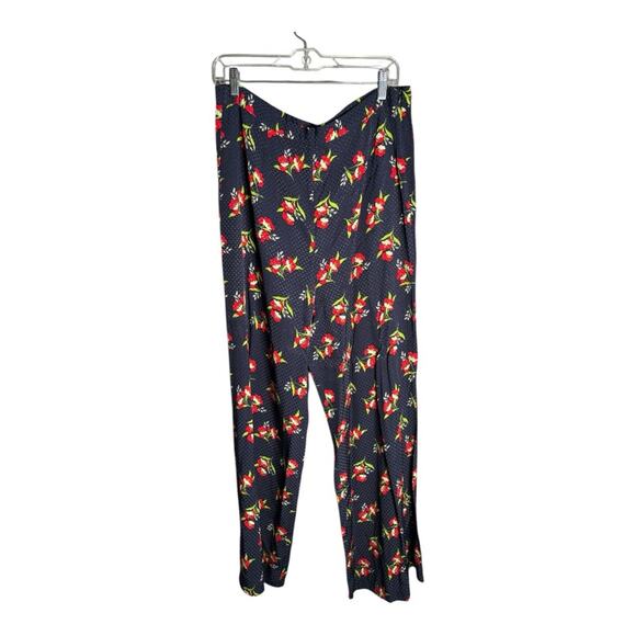 Jill Stuart Blue and Red Floral Wide Leg Pants With Side Zipper Size Large - Picture 1 of 7